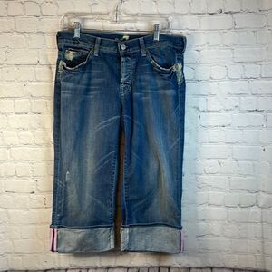 7 for All Mankind Cropped Boy Cut, Jean Capris, Bleached, Button Fly, size 29
